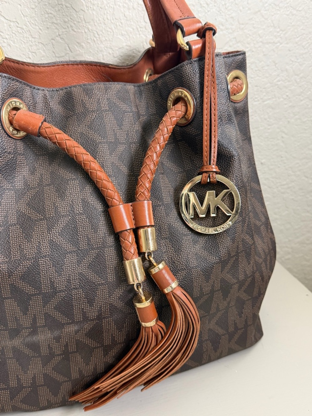 MICHAEL Michael Kors MARINA Signature Canvas Tassel Drawstring Large Hobo Bag - Picture 2 of 10